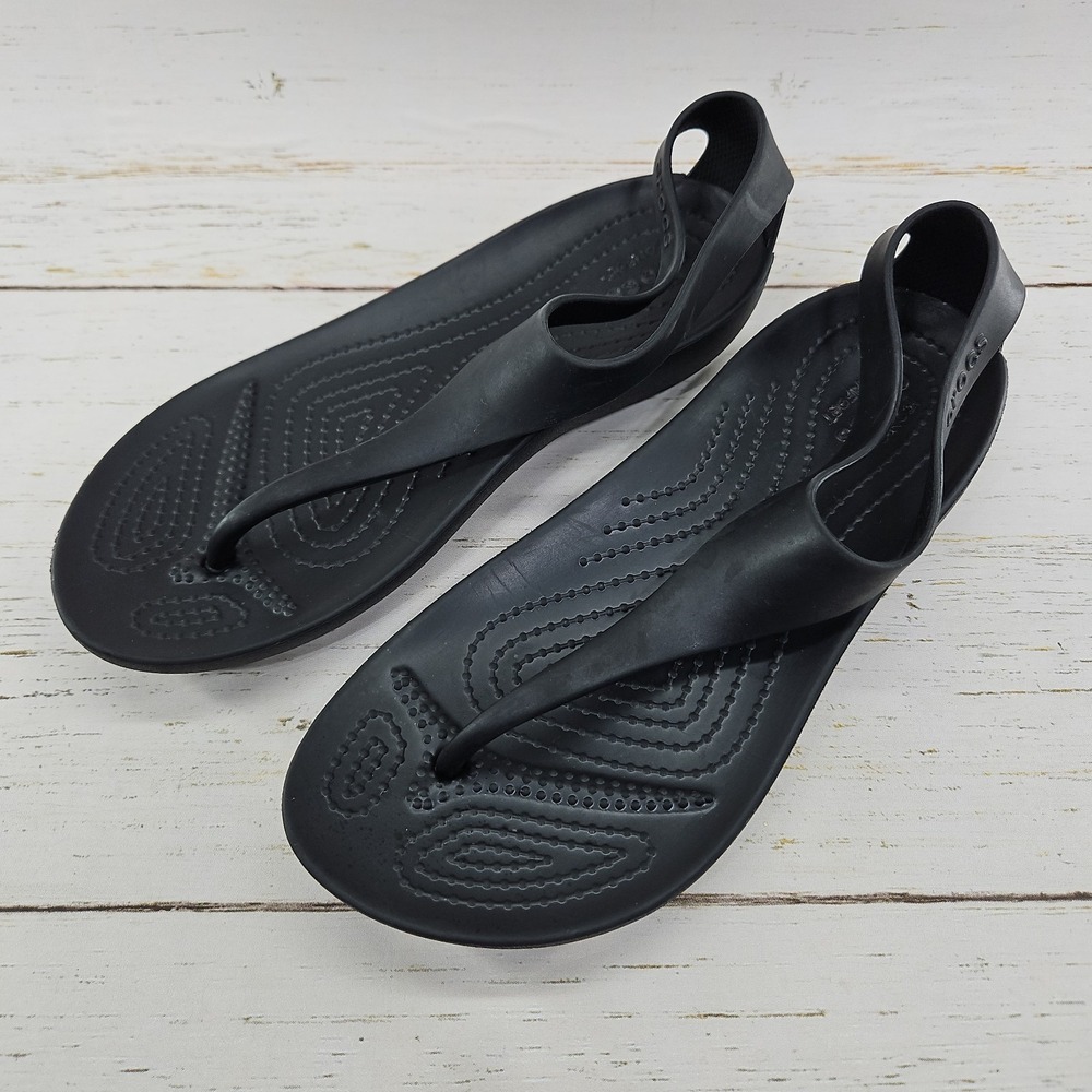 Crocs Serena Sexi Flip Womens Size 6 Black Thongs Flip Flops T-Strap Slingback